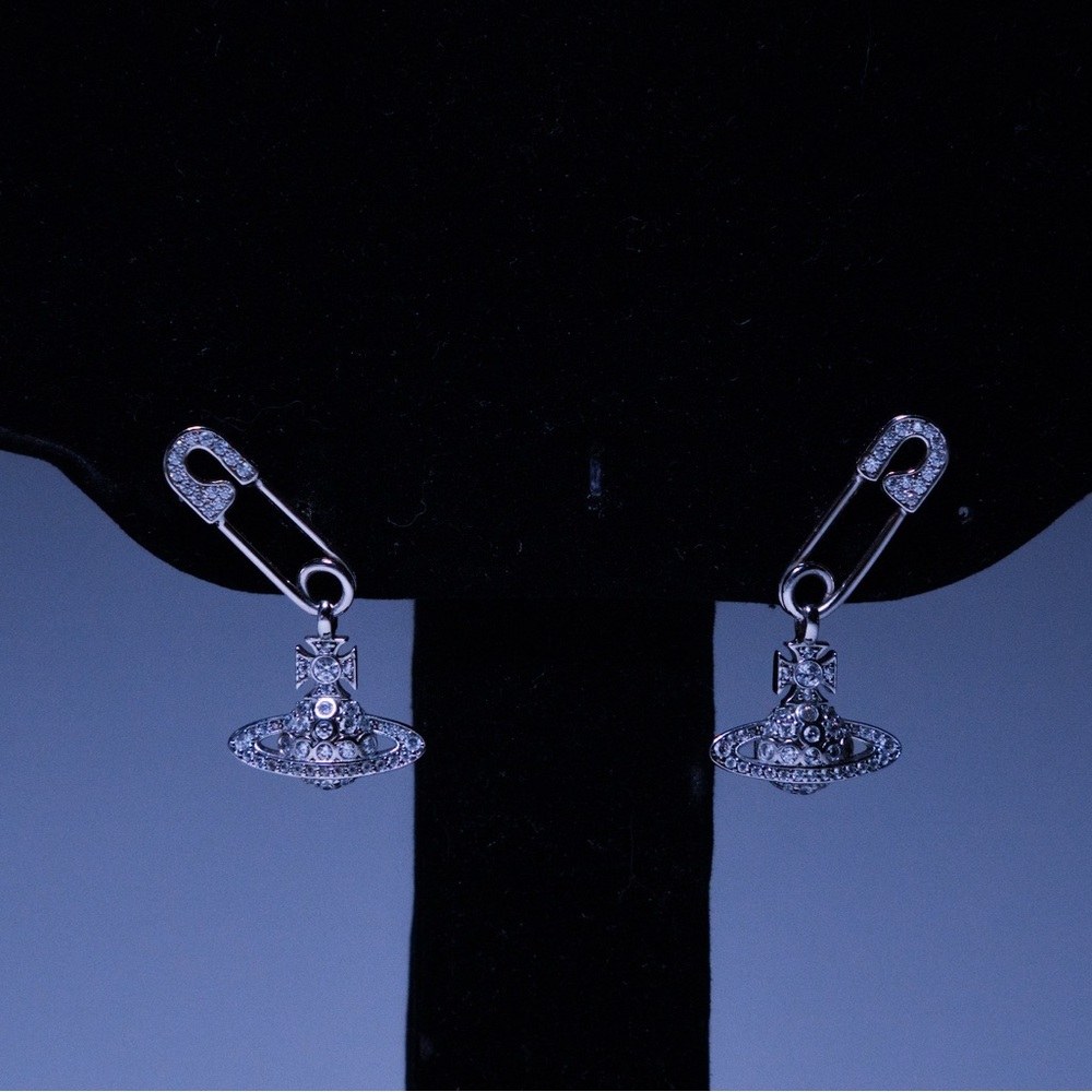 Vivienne Westwood Silver Safety Pin Orb Drop Earrings